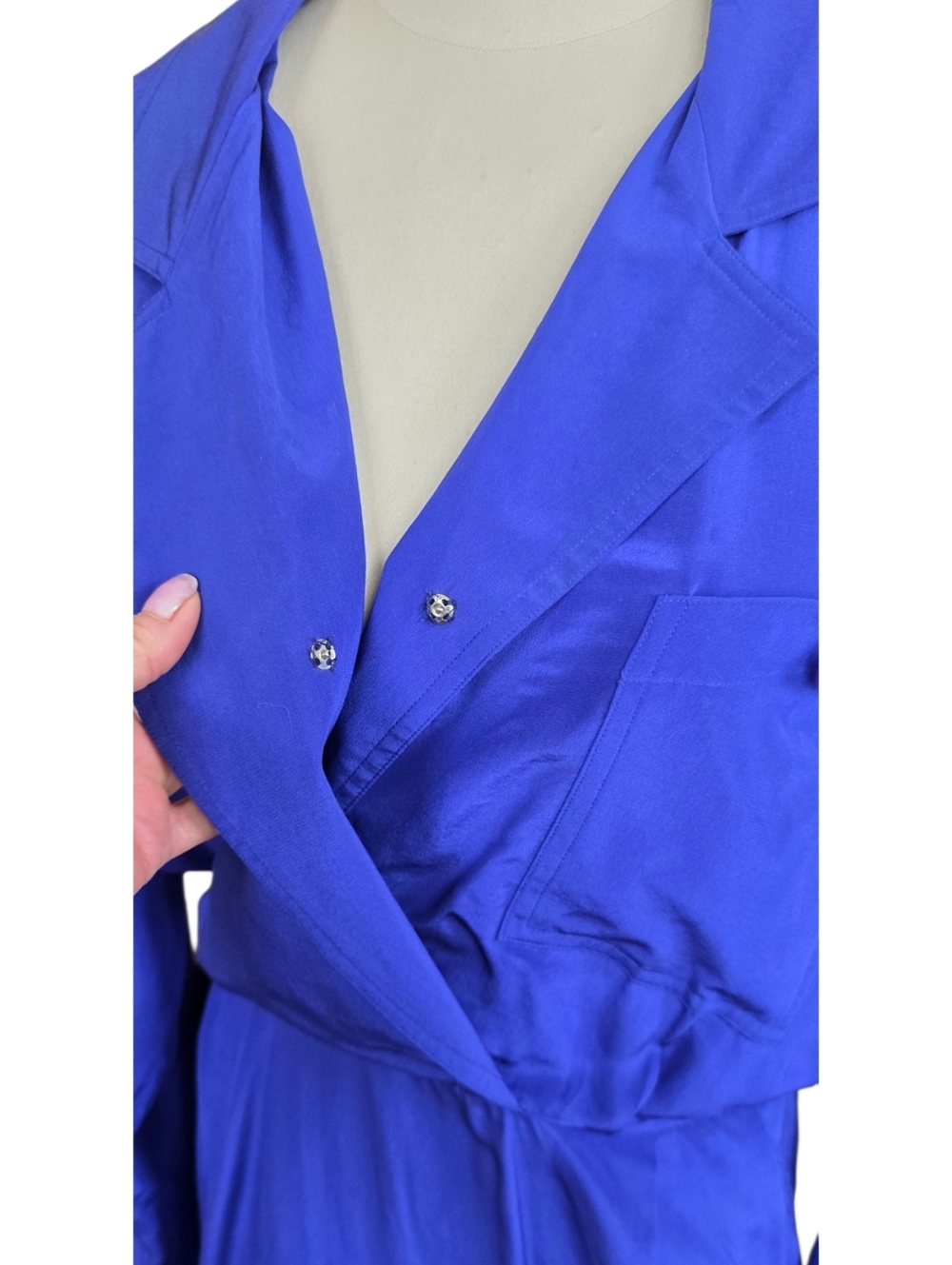 Vintage 1980s Leslie Fay 100% Silk Cobalt Blue Shirt Dress Long Sleeve Womens Si - Picture 8 of 14